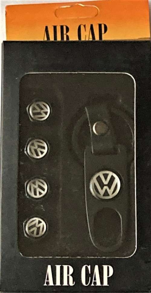 VW TYRE VALVE METAL CAP AND KEYCHAIN SET IN GIFT BOX