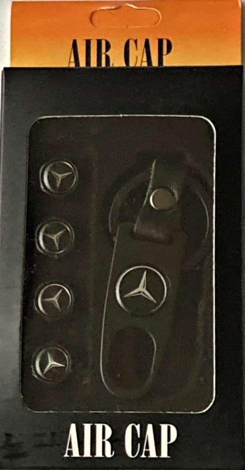 MERCEDES BENZ TYRE VALVE METAL CAP AND KEYCHAIN SET IN GIFT BOX