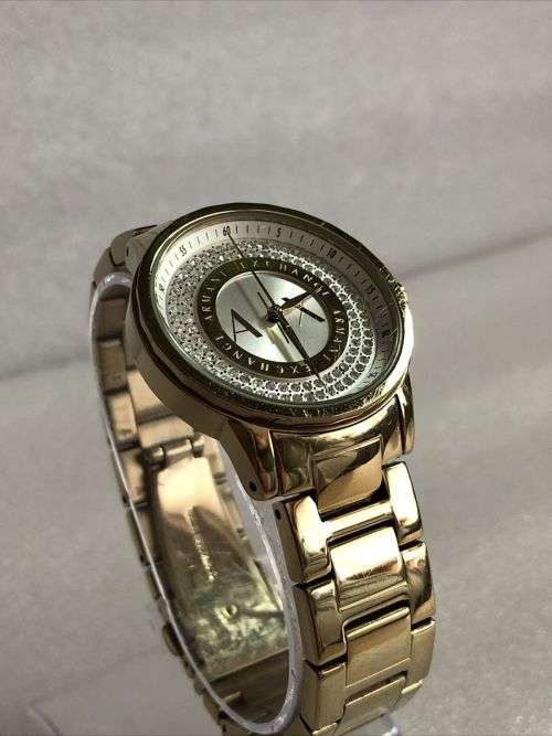 ARMANI EXCHANGE LADIES LADY BANKS WATCH CRYSTAL SET DIAL GOLD PLATED BRACELET