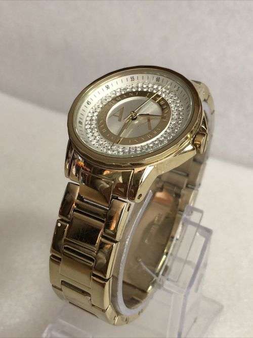 ARMANI EXCHANGE LADIES LADY BANKS WATCH CRYSTAL SET DIAL GOLD PLATED BRACELET