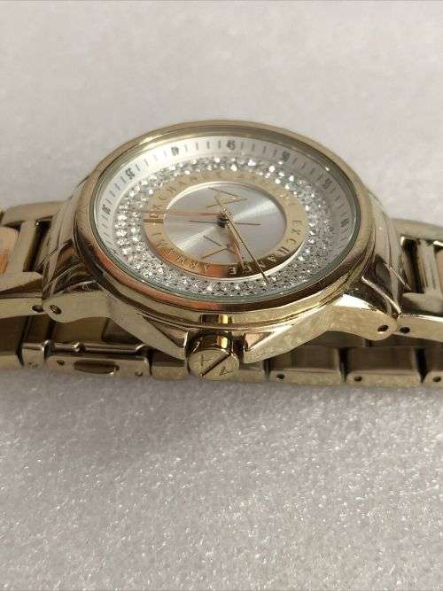 ARMANI EXCHANGE LADIES LADY BANKS WATCH CRYSTAL SET DIAL GOLD PLATED BRACELET