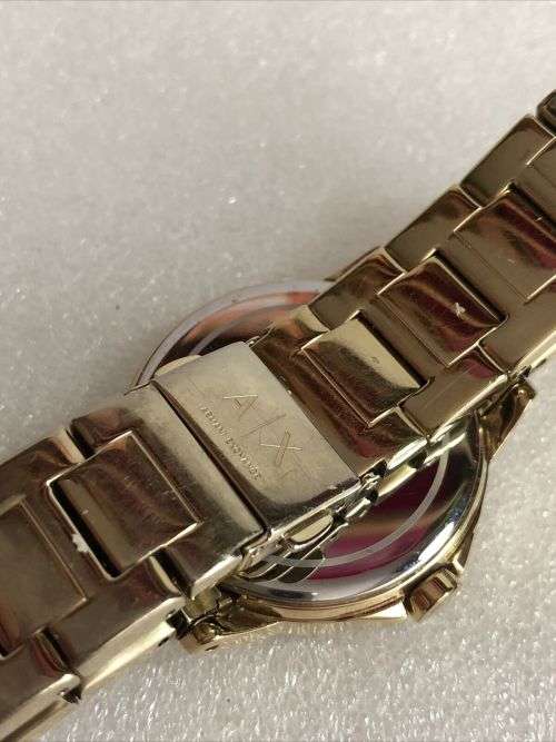 ARMANI EXCHANGE LADIES LADY BANKS WATCH CRYSTAL SET DIAL GOLD PLATED BRACELET