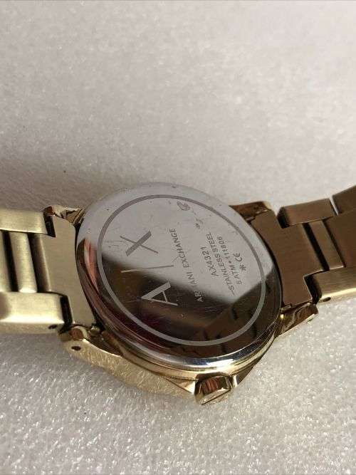 ARMANI EXCHANGE LADIES LADY BANKS WATCH CRYSTAL SET DIAL GOLD PLATED BRACELET