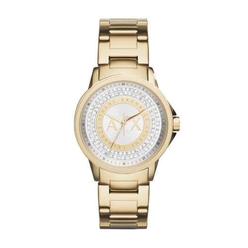 ARMANI EXCHANGE LADIES LADY BANKS WATCH CRYSTAL SET DIAL GOLD PLATED BRACELET
