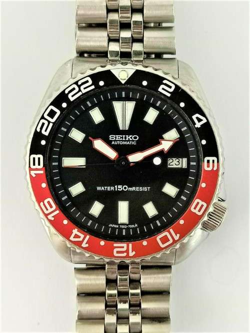SEIKO DIVER 7002-7000 BLACK FACE MODDED AUTOMATIC MENS WATCH 452169   -   MINT CONDITION !!!