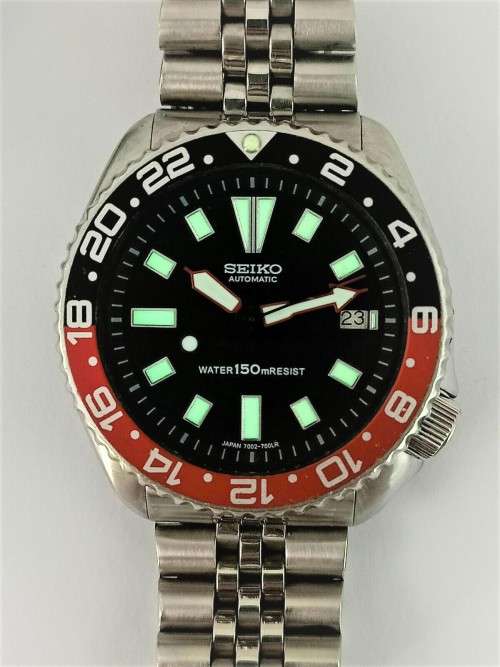 SEIKO DIVER 7002-7000 BLACK FACE MODDED AUTOMATIC MENS WATCH 452169   -   MINT CONDITION !!!