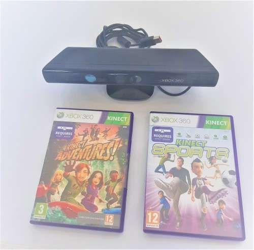 XBOX 360 KINECT SENSOR  + 2 KINECT GAMES      -     SAME DAY SHIPPING !!!!