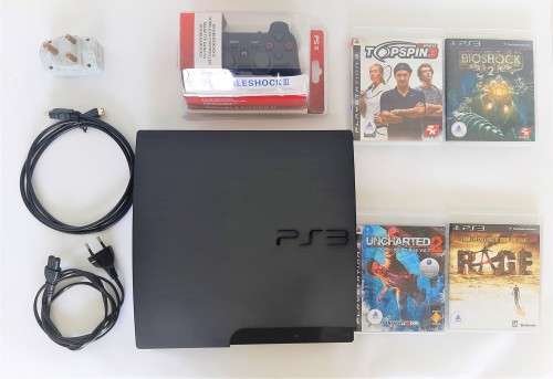 PLAYSTATION 3 CONSOLE BLACK   150 GB + NEW & SEALED CONTROLLER + 4 GAMES & CABLES  -  (  DEAL 004 )