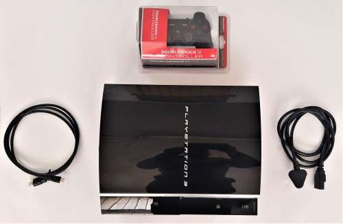 PS3 CONSOLE BLACK  60 GB + NEW & SEALED WIRED CONTROLLER  CABLES  -  (  DEAL  247 )