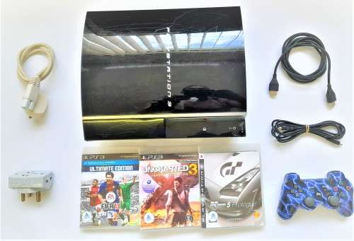 PS3 CONSOLE BLACK  + WIRELESS CONTROLLER ORIGINAL  + 3 GAMES & CABLES  -  (  DEAL 005 )