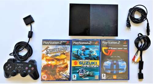 PS2 CONSOLE SLIM  BLACK  + ORIGINAL  CONTROLLER   + CABLES + 3 GAMES -  ( DEAL 026 )