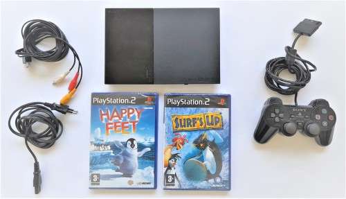 PS2 CONSOLE SLIM  BLACK  + ORIGINAL  CONTROLLER   + CABLES + 2 GAMES -  ( DEAL 013 )