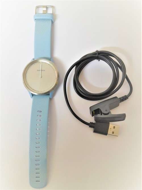 GARMIN WATCH VIVOMOVE HR SMARTWATCH - Stainless Steel with Light Silicone Strap and original charger