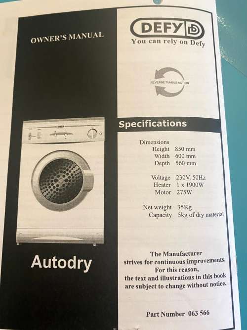 Defy 5kg Tumble Dryer For Sale