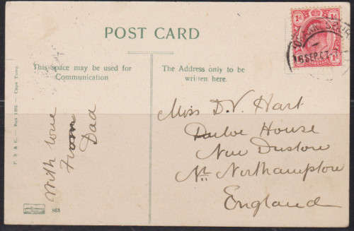 Transvaal Post Card  Johannesburg to Northampton