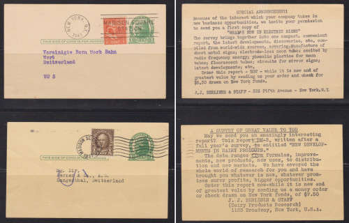 USA  Post Cards to Switzerland, 1937 and 1941
