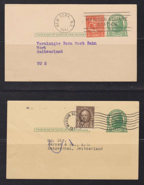 USA  Post Cards to Switzerland, 1937 and 1941