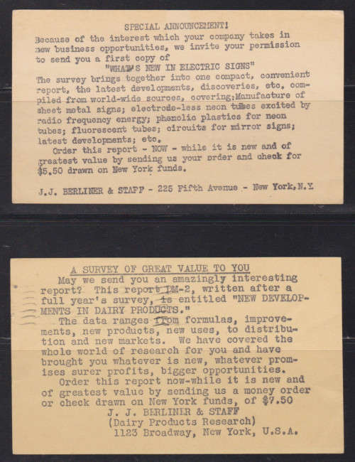 USA  Post Cards to Switzerland, 1937 and 1941