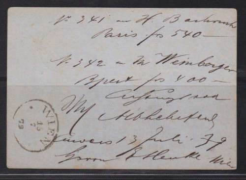 Belgium Post Card 1879 - Clear cancel