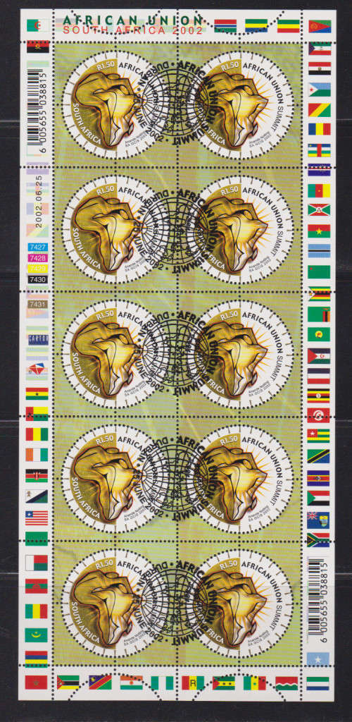 South Africa 2002 African Union Summit Sheet of 10 SACC Catalogue Value R200+