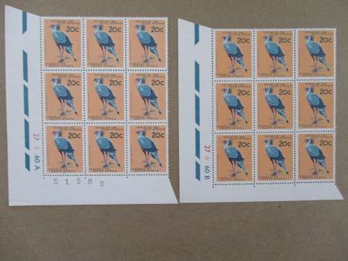SOUTH AFRICA 20C CONTROL BLOCKS OF 9 MNH SACC 233