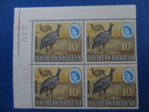 SOUTHERN RHODESIA BLOCK OF 4 BOTTOM RIGHT WITH TAIL FEATHER FLAW SACC 106a MNH