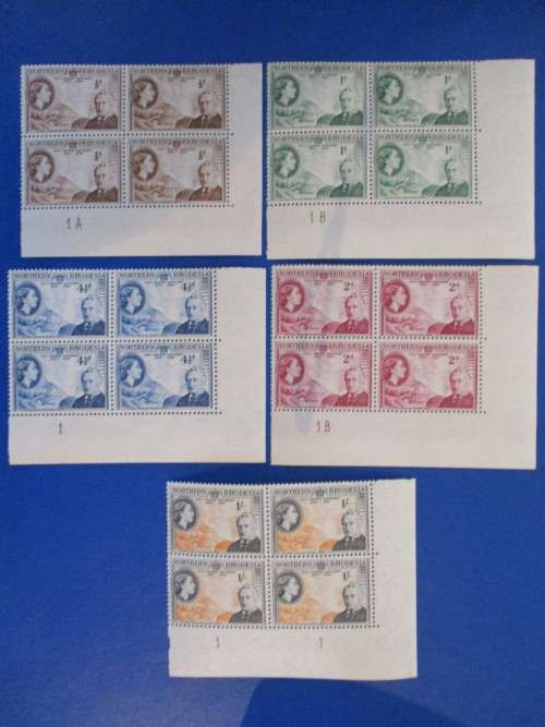 NORTHERN RHODESIA 1953 PLATE BLOCKS OF FOUR MNH