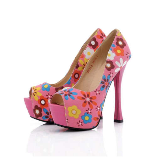 **NEW**  LADIES SPRING FLOWER AND LEOPARD PRINT DETAIL HIGH HEEL PEEP TOE PUMPS**