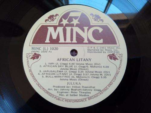 Juluka - African Litany - Vinyl LP record - MINC Records - 1981 - VG+