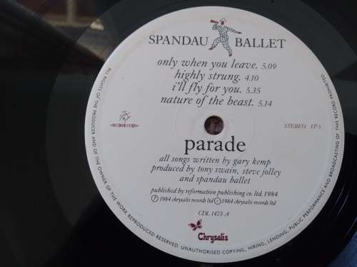 Spandau Ballet - Parade - Vinyl LP record - Chrysalis - 1984 - EX