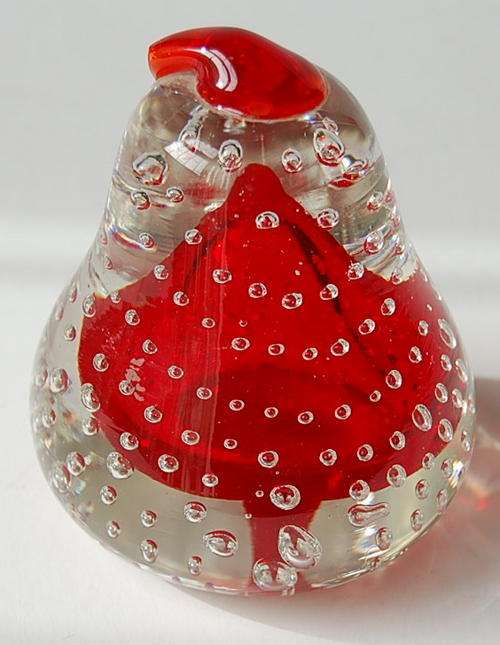 HAND BLOWN GLASS PEAR SHAPED PAPERWEIGHT