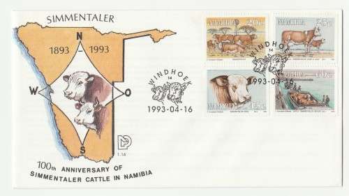 1993 Namibia 100th Anniversary of Simmentaler Cattle in Namibia FDC 1.14