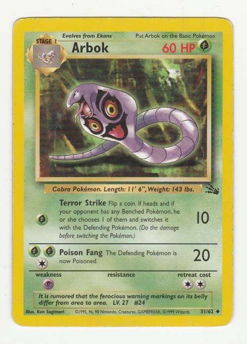 Pokemon FOSSIL Wizards Of The Coast 1999 - Arbok 31/62 - Uncommon