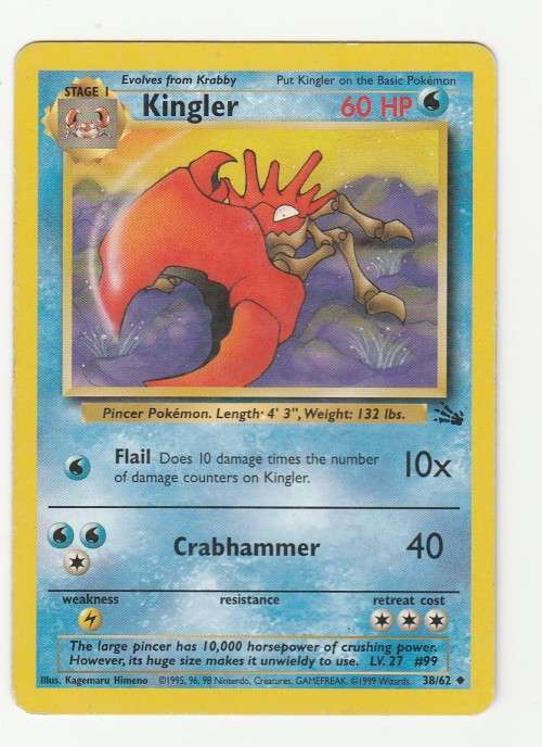 Pokemon FOSSIL Wizards Of The Coast 1999 - Kingler 38/62 - Uncommon