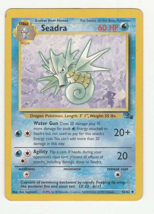 Pokemon FOSSIL Wizards Of The Coast 1999 - Seadra 42/62 - Uncommon