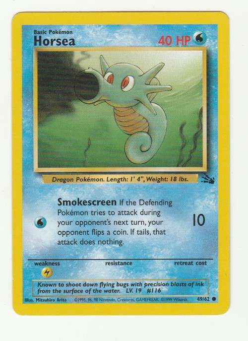 Pokemon FOSSIL Wizards Of The Coast 1999 - Horsea 49/62 - Common