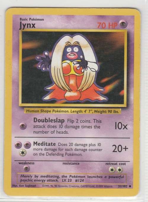 1995, 96, 98 Nintendo Creatures GAMEFREAK Pokemon - Gen I Base Set - Jynx 31/102 - Uncommon