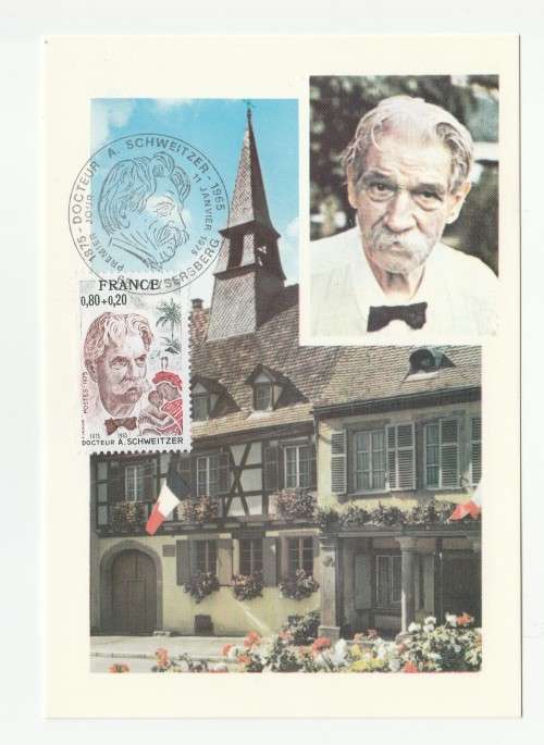 1975 France 11/01/75 Les Hommes Celebres Docteur Schweitzer FDC and Maxicard Set