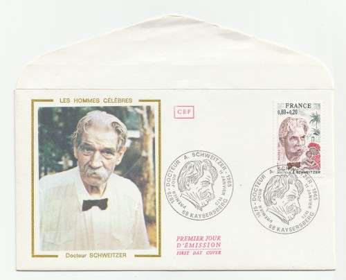 1975 France 11/01/75 Les Hommes Celebres Docteur Schweitzer FDC and Maxicard Set