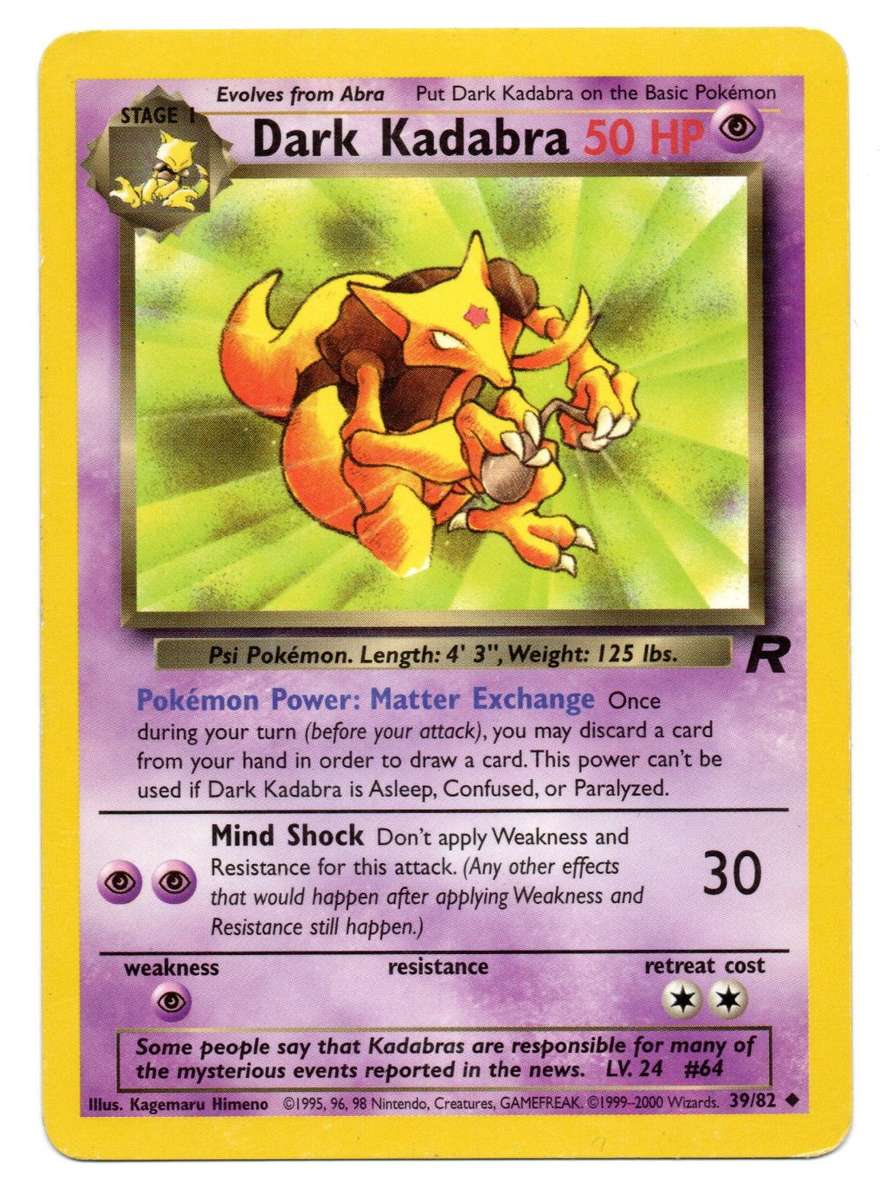 1995, 96, 98 Nintendo, Creatures - Pokemon Team Rocket - Dark Kadabra 39/82