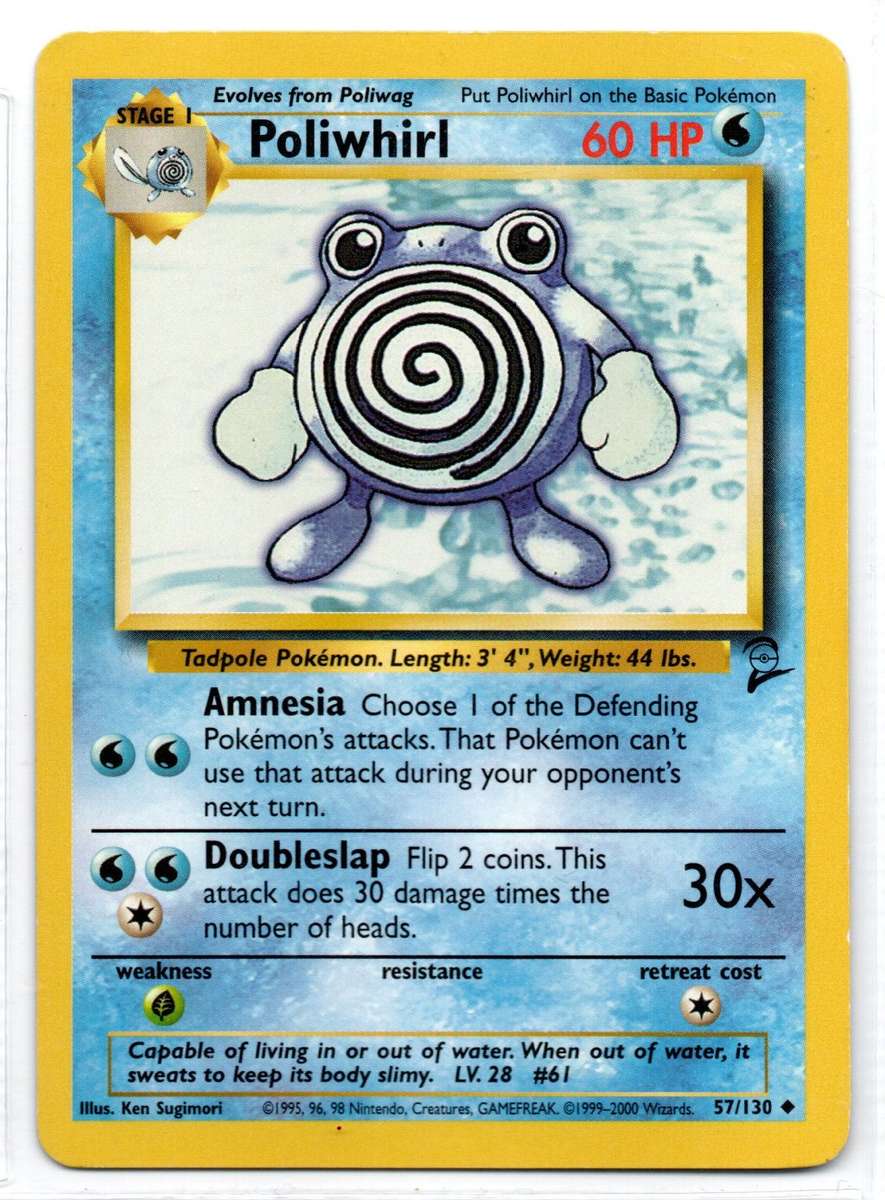 1995, 96, 98 Nintendo Creatures GAMEFREAK/Pokemon - Gen I Base Set 2 - Poliwhirl Uncommon 57/130