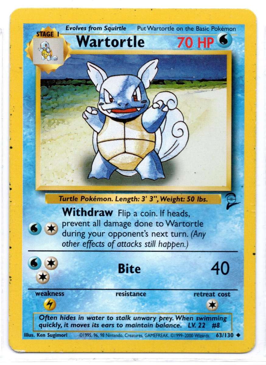 1995, 96, 98 Nintendo Creatures GAMEFREAK/Pokemon - Gen I Base Set 2 - Wartortle Uncommon 63/130