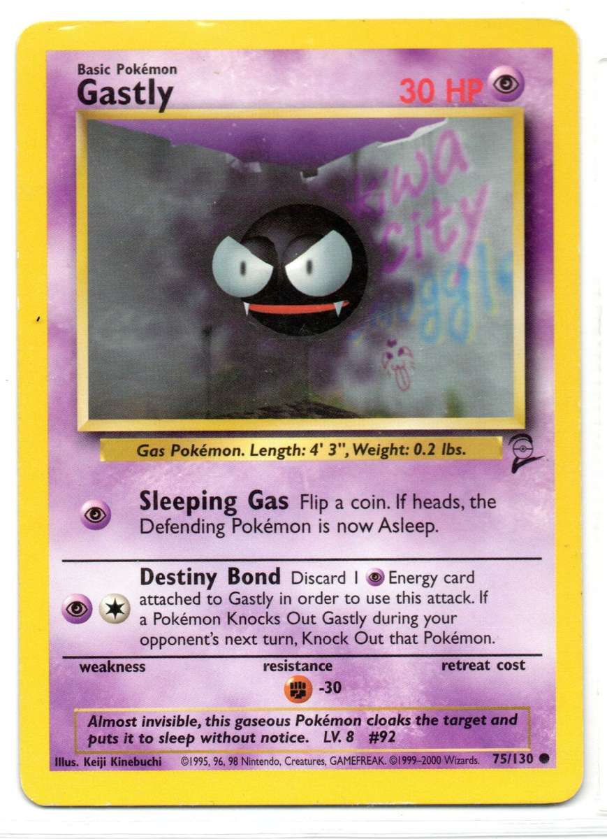1995, 96, 98 Nintendo Creatures GAMEFREAK/Pokemon - Gen I Base Set 2 - Gastly Common 75/130