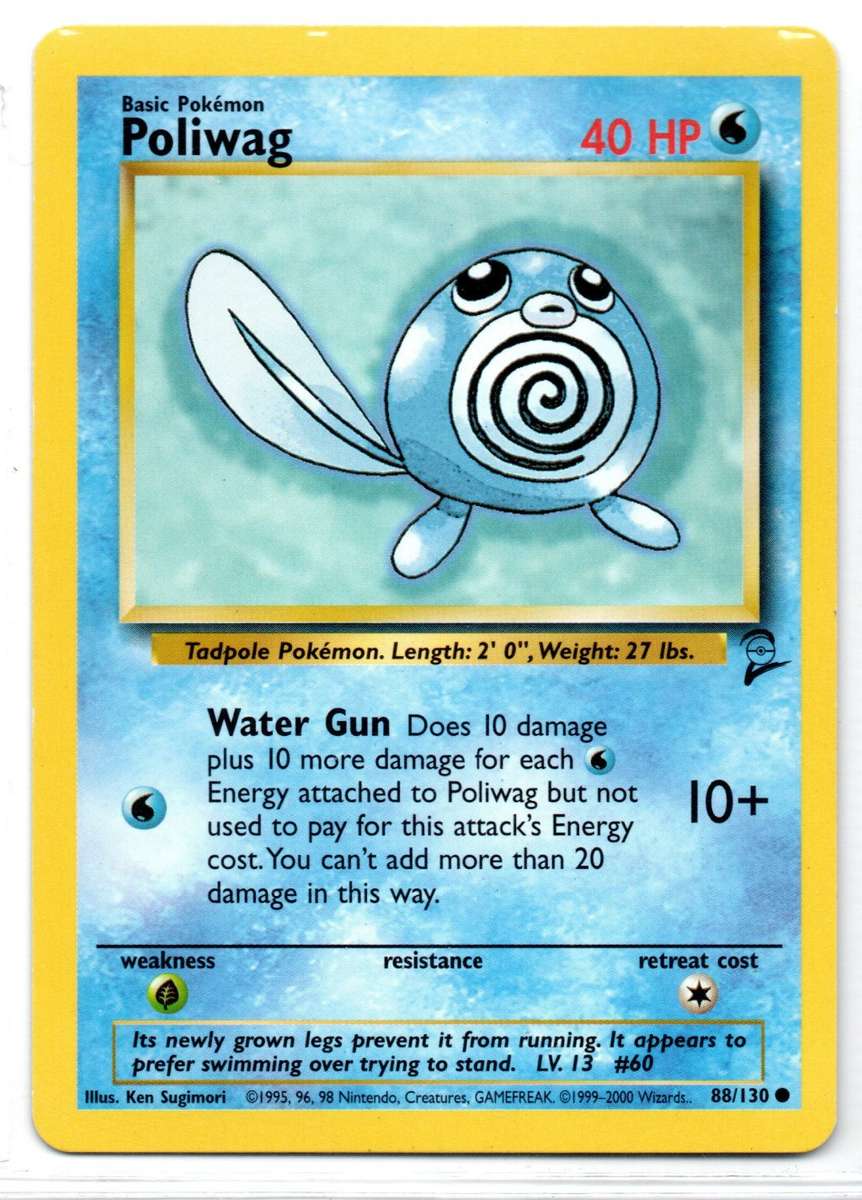 1995, 96, 98 Nintendo Creatures GAMEFREAK/Pokemon - Gen I Base Set 2 - Poliwag Common 88/130