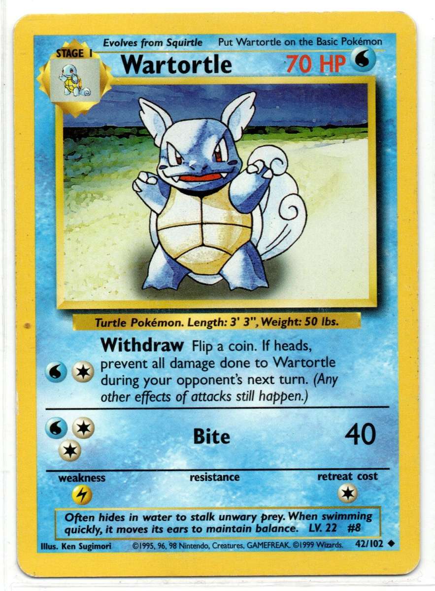 1995, 96, 98 Nintendo Creatures GAMEFREAK Pokemon - Gen I Base Set - Wartortle 42/102 Uncommon