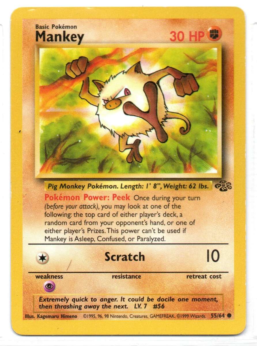 1995, 96, 98 Nintendo Creatures GAMEFREAK - Jungle Pokemon Mankey 55/64 Common