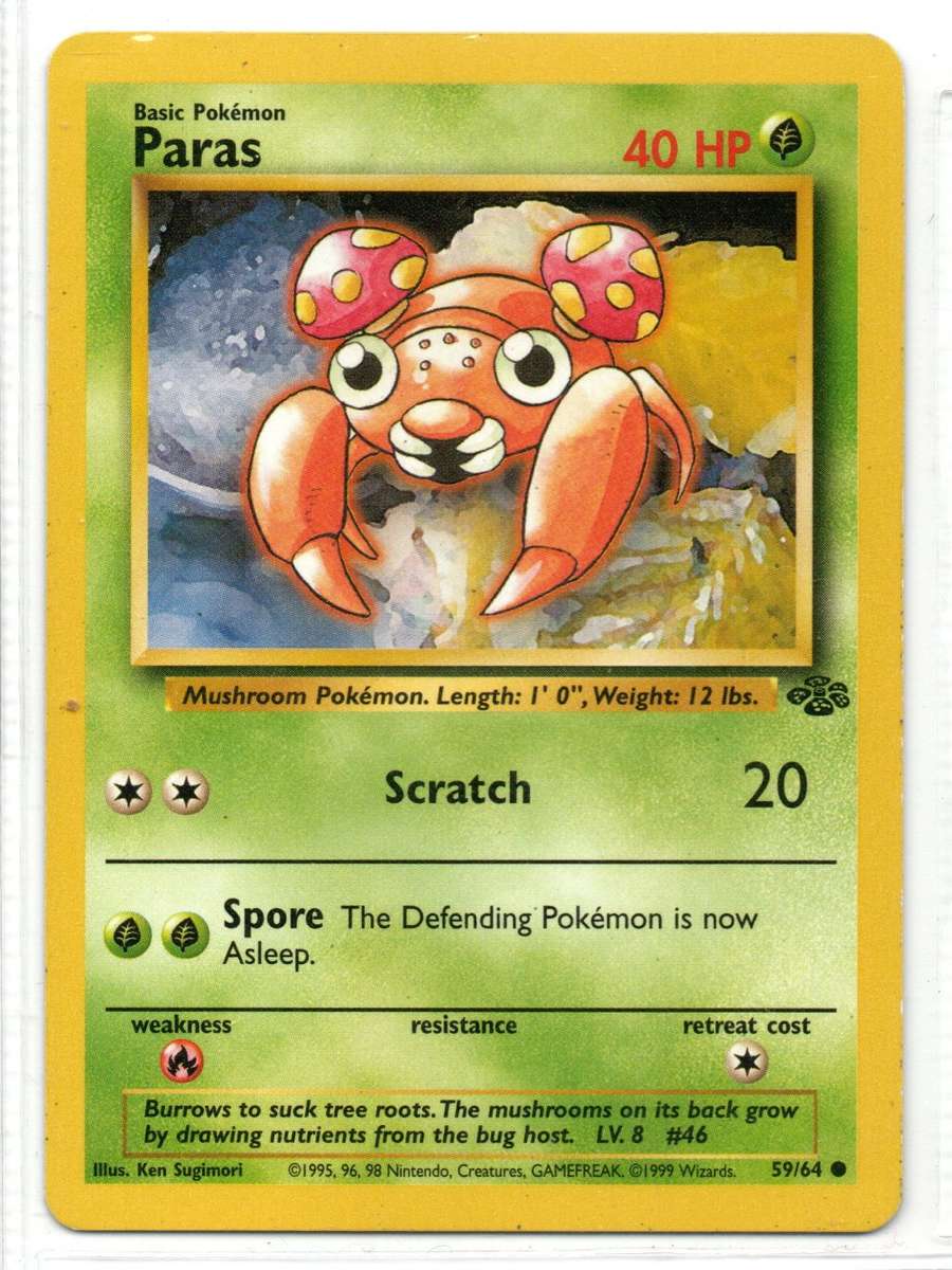 1995, 96, 98 Nintendo Creatures GAMEFREAK - Jungle Pokemon Paras 59/64 Common