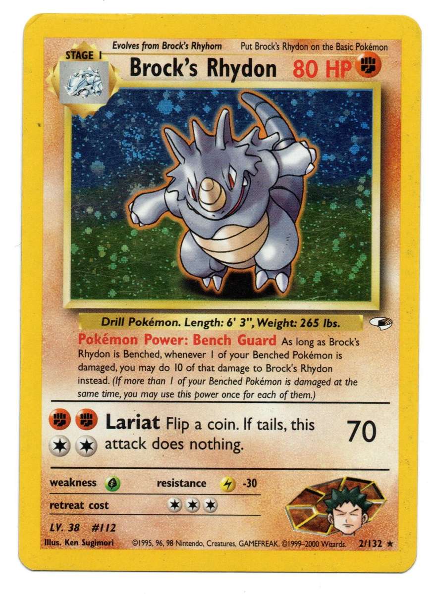 1995, 96, 98 Nintendo Creatures GAMEFREAK - Gym Heroes Pokemon Brock`s Rhydon 2/132 Holo Rare
