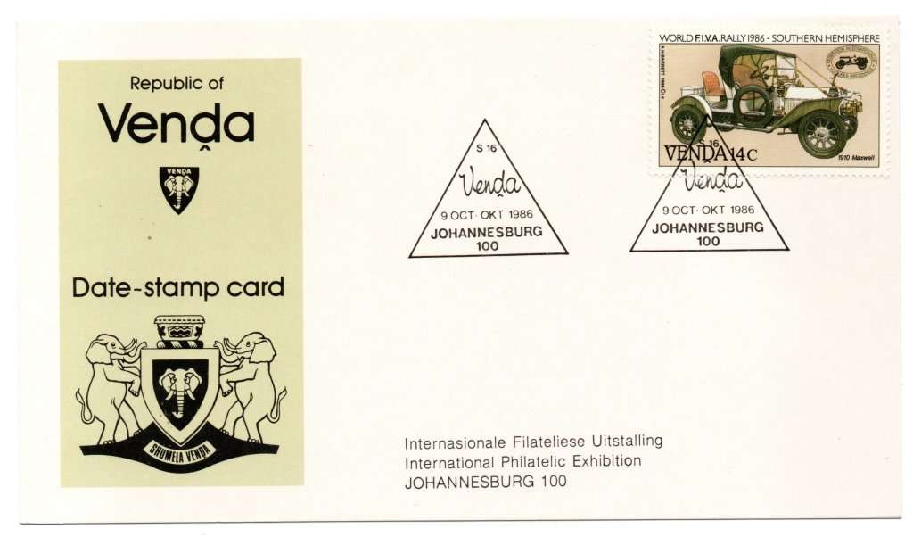 1986 Venda International Philatelic Exhibition Johannesburg 100 Date-Stamp Card