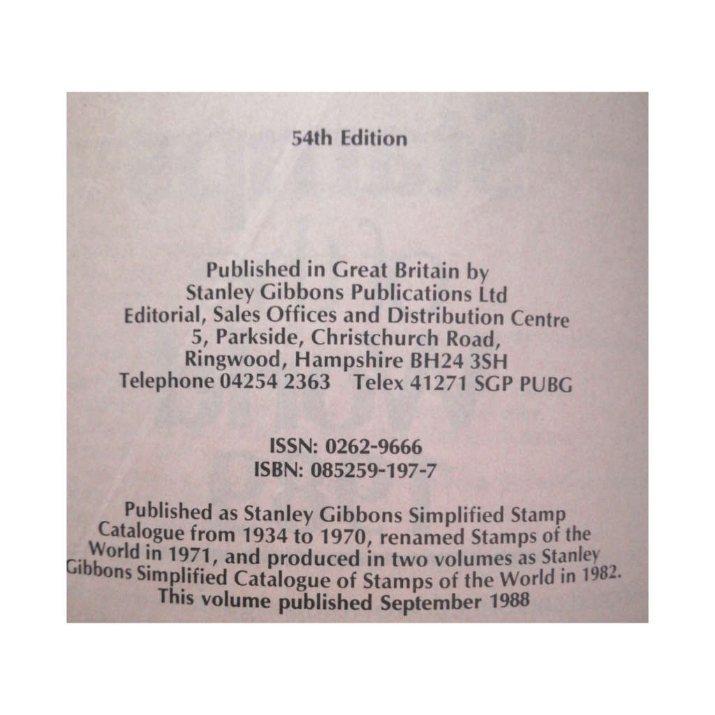 1989 Stanley Gibbons Simplified Catalogue- Stamps Of The World- Volumes 1 and 2 Softcover